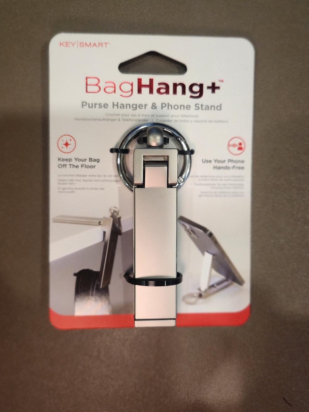 Purse Hanger & Phone Stand — Silver